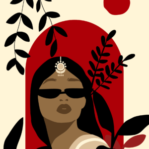 Modern Indian Woman Art | Cultural Feminine Print | Boho Aesthetic Wall Art | Digital Printable Portrait| Indian Women| Red & Black