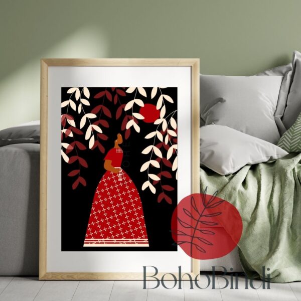 Dark Aesthetic Boho Wall Art – Minimalist Indian Folk-Inspired Art