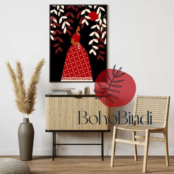 Dark Feminine Wall Art | Bold & Elegant Digital Print | Boho Woman in Red | Modern Minimalist Decor | Digital Download - Image 6