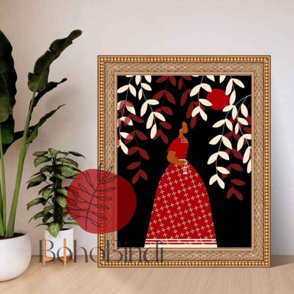 Dark Feminine Wall Art | Bold & Elegant Digital Print | Boho Woman in Red | Modern Minimalist Decor | Digital Download - Image 3